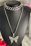 Silver Butterfly Bling Necklace & Chocker Set