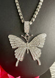 Silver Butterfly Bling Necklace & Chocker Set