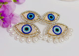Pearl Evil Eye Earring Set